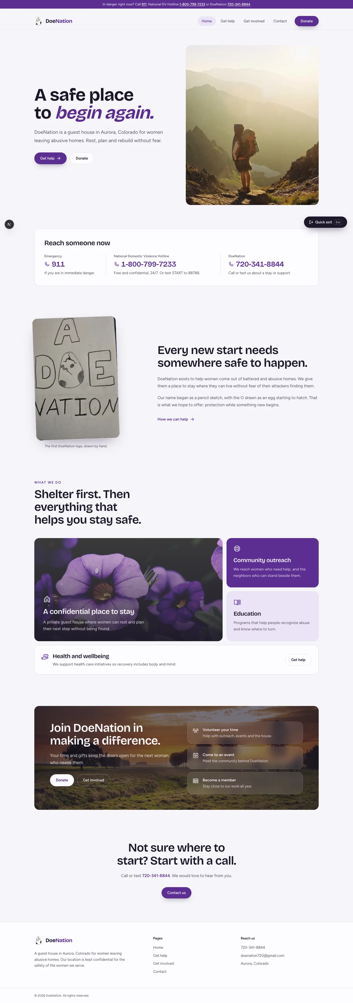 The full DoeNation home page, top to bottom